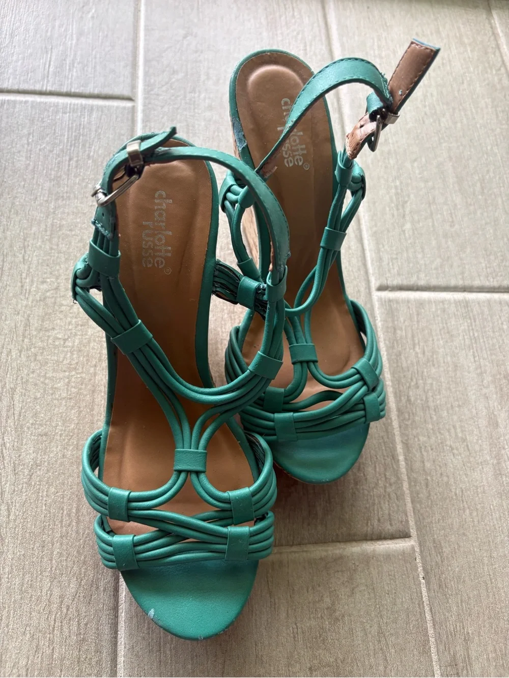 Charlotte Russe Teal Knot-Detail Platform Sandals